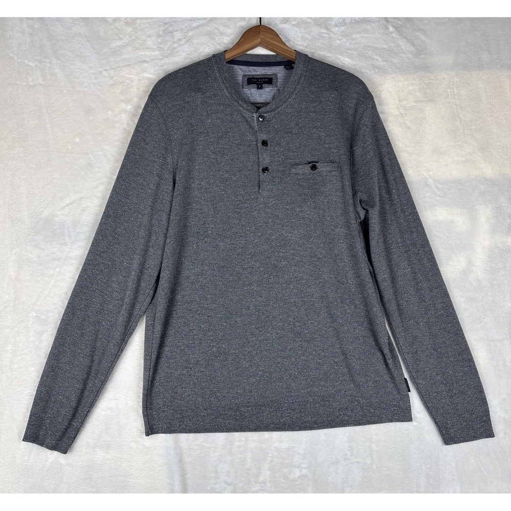Ted Baker London Henley Size 5 Gray Casual Pocket Long Sleeve T-Shirt